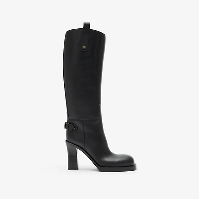 Leather Cavalier Heel Boots in Black - Women | Burberry® Official