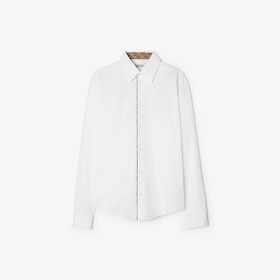 Check Piping Cotton Poplin Shirt in Optic white - Men | Burberry® Official