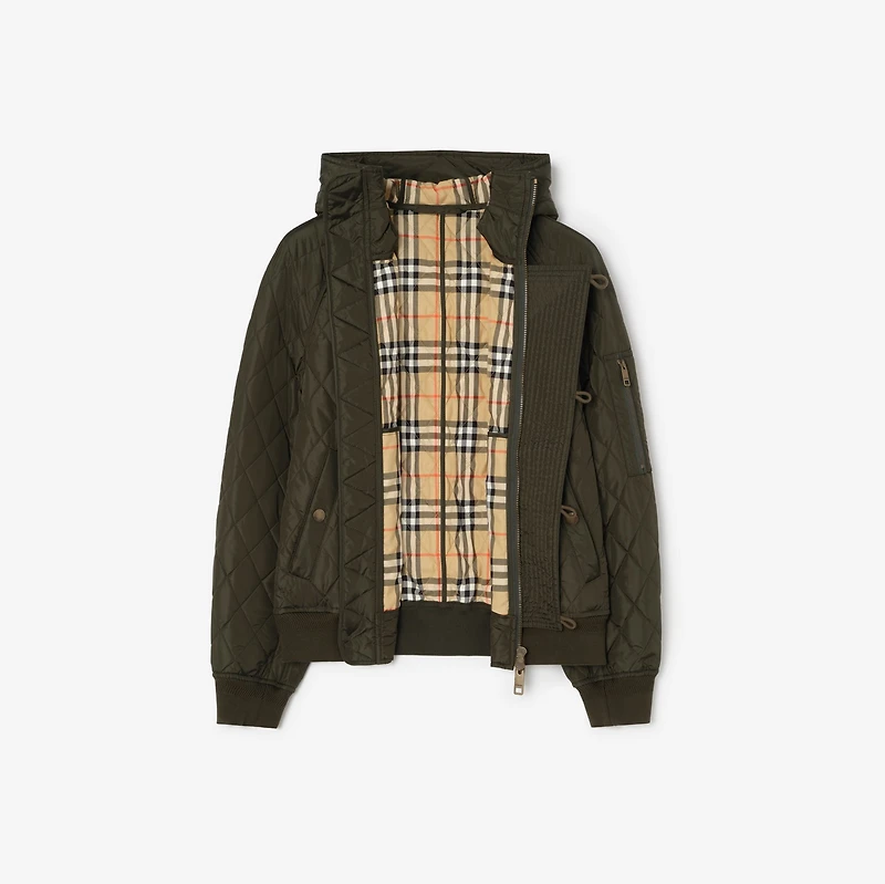 Hooded Quilted Nylon Bomber Jacket in Shale green - Men | Burberry® Official