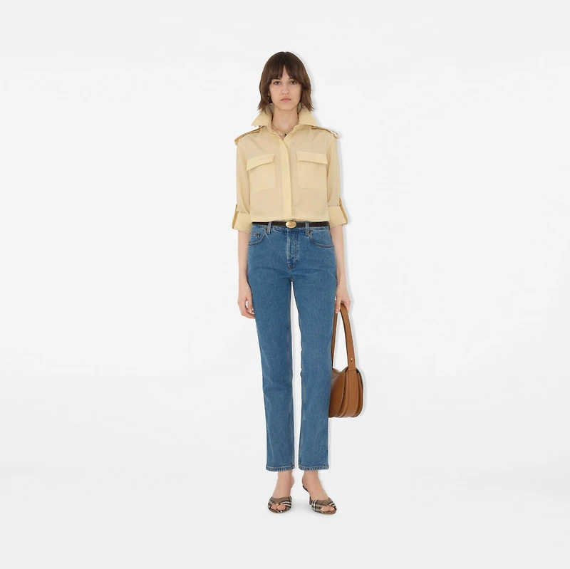 Mid-rise Straight Jeans in Mid blue - Women, Cotton | Burberry® Official