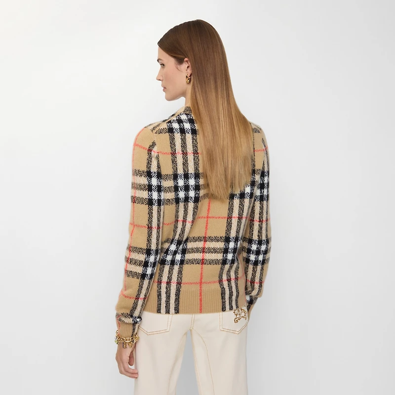 Check Cashmere Wool Sweater in Sand beige - Women | Burberry® Official