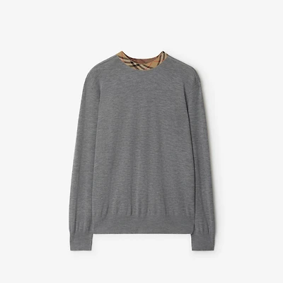 Check Trim Wool Sweater in Grey - Men | Burberry® Official