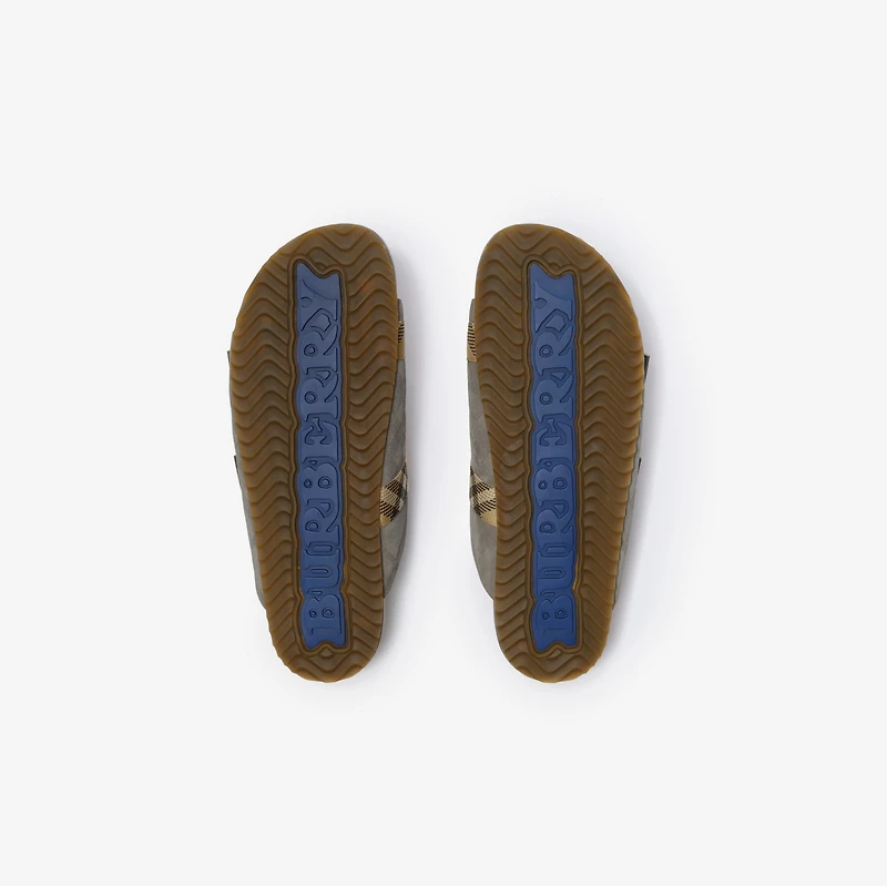Check Suede Urchin Sandals in Chino grey - Men | Burberry® Official