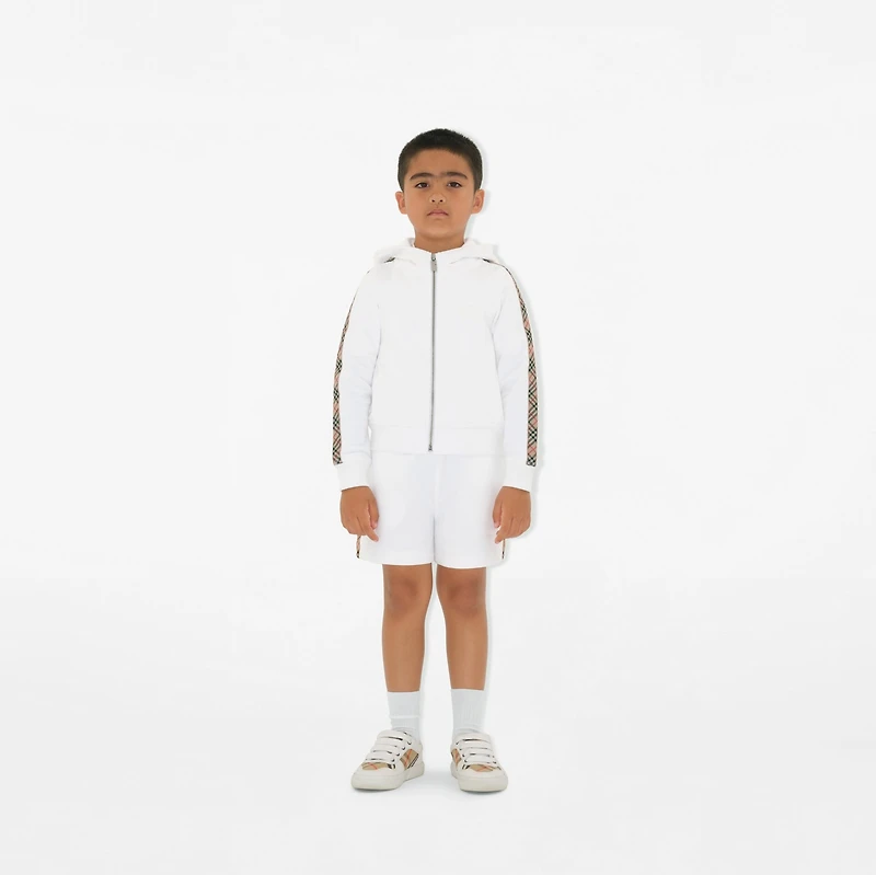 Check Trim Cotton Zip Hoodie in White | Burberry® Official