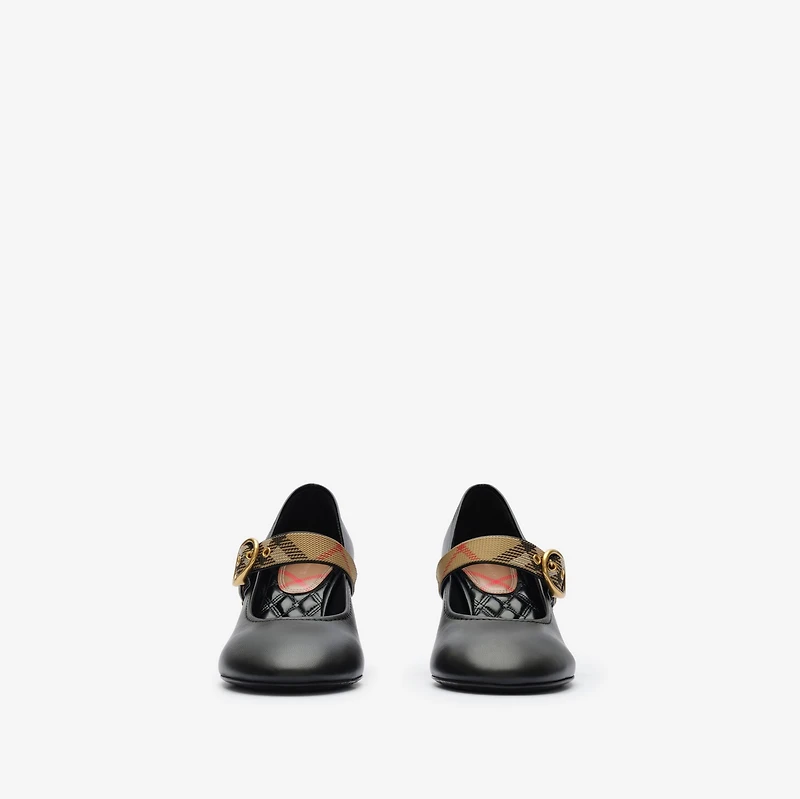 Check Strap Leather Robin Shoes in Black - Women | Burberry® Official