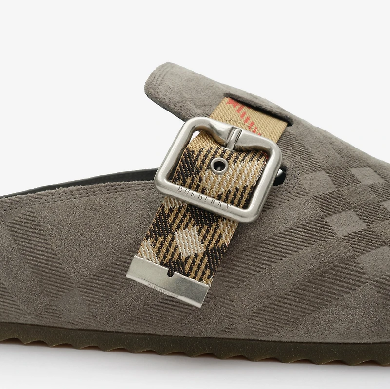 Check Suede Urchin Clogs in Chino grey - Men | Burberry® Official