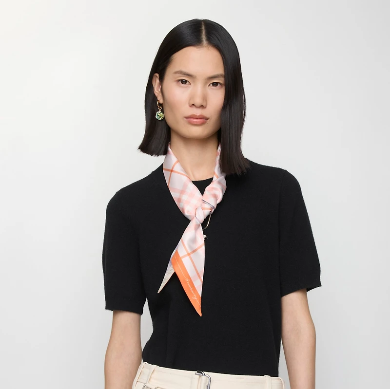 Skinny Contrast Check Silk Scarf in Sugar/hume | Burberry® Official