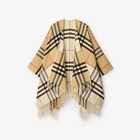 Contrast Check Cashmere Wool Cape in Sand/pebble white | Burberry® Official