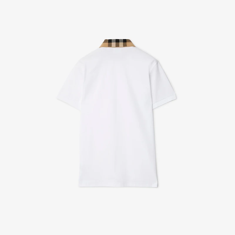 Check Collar Cotton Polo Shirt in White - Men | Burberry® Official