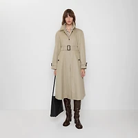 Long Gabardine Ellingham Fit-and-flare Car Coat in Quill beige - Women | Burberry® Official