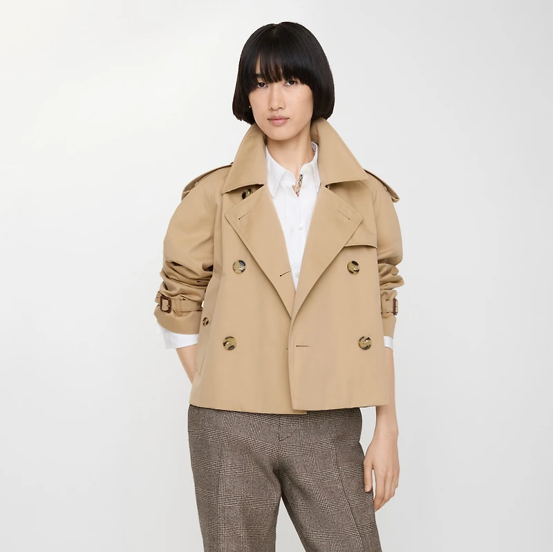 Cropped Gabardine Mayfair Trench Jacket in Honey beige - Women, Cotton | Burberry® Official