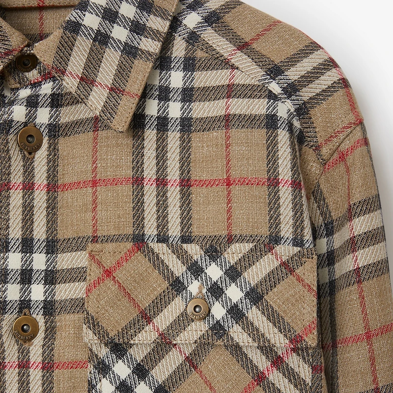 Oversized Fit Check Cotton Linen Shirt in Nut - Men | Burberry® Official