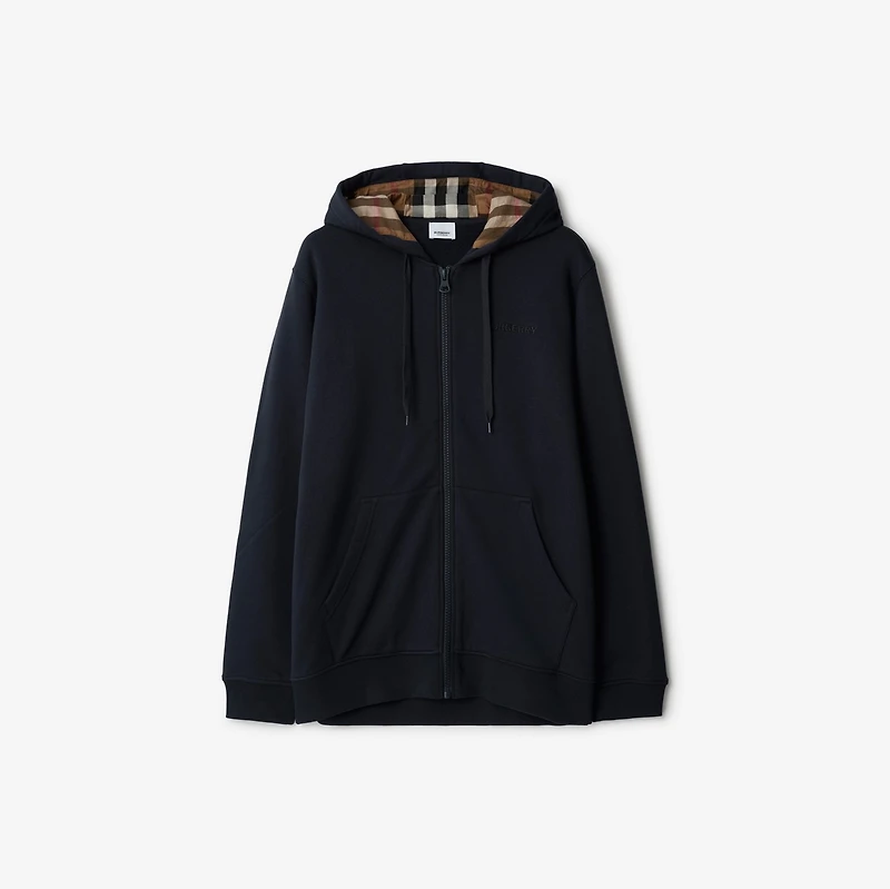 Cotton Blend Zip Hoodie in Navy black - Men | Burberry® Official