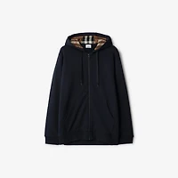 Cotton Blend Zip Hoodie in Navy black - Men | Burberry® Official