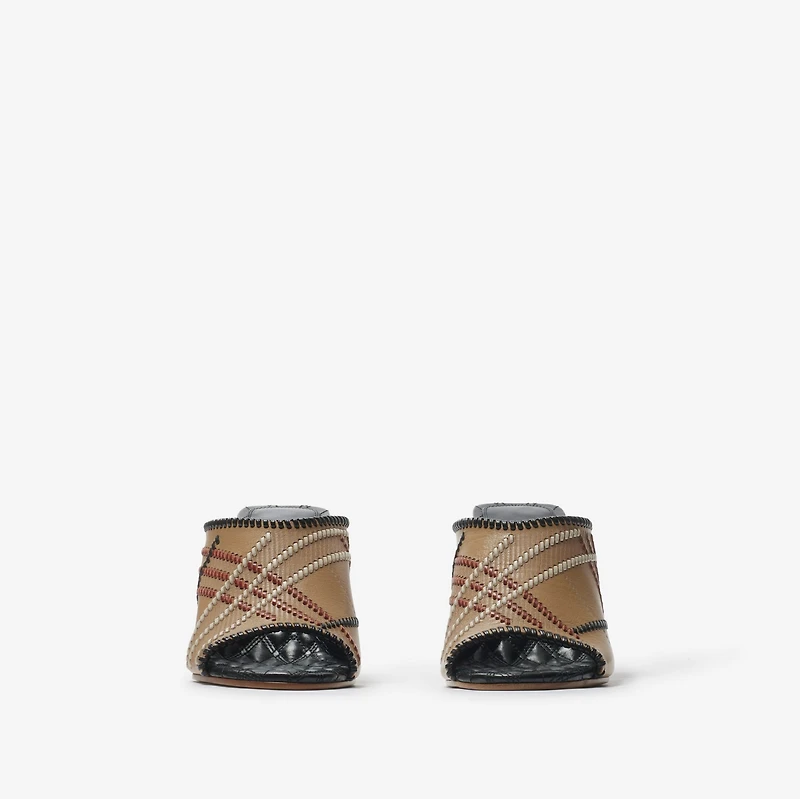 Check Leather Cabana Mules in Sand - Women | Burberry® Official