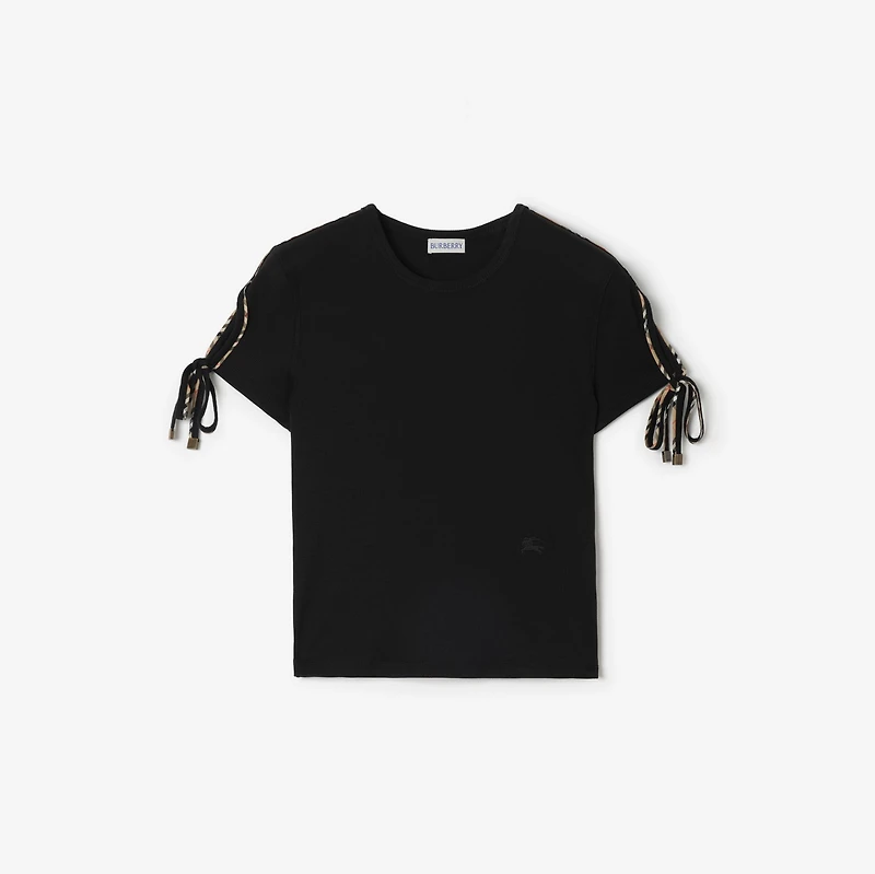 Cropped Tie-sleeve Cotton T-shirt in Black - Women | Burberry® Official
