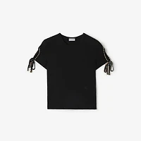 Cropped Tie-sleeve Cotton T-shirt in Black - Women | Burberry® Official