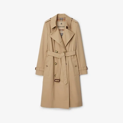 Long Chelsea Heritage Trench Coat in Honey beige - Women, Cotton Gabardine | Burberry® Official