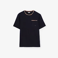 Check Trim Cotton T-shirt in Navy - Men | Burberry® Official