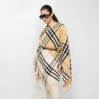 Contrast Check Cashmere Wool Cape in Sand/pebble white | Burberry® Official