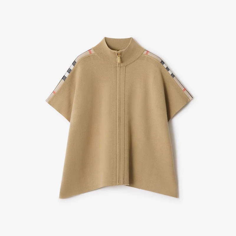 Reversible Check Wool Cape in Sand beige | Burberry® Official