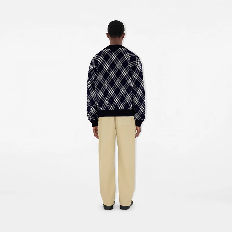 Check Wool Blend Bomber Jacket in Ink blue - Men | Burberry® Official