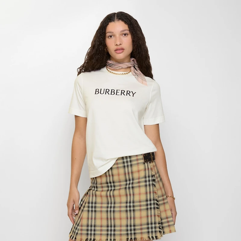 Logo Cotton T-shirt in Chalk white - Women | Burberry® Official