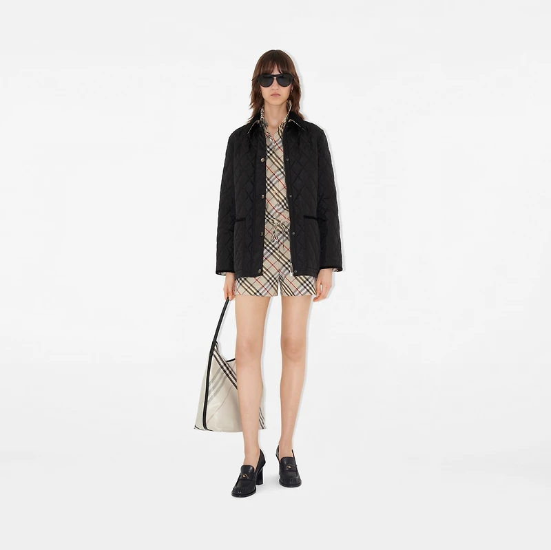 Quilted Nylon Barn Jacket in Black/sand - Women | Burberry® Official