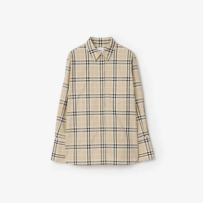 Regular Fit Check Stretch Cotton Shirt in Light taupe beige - Women | Burberry® Official