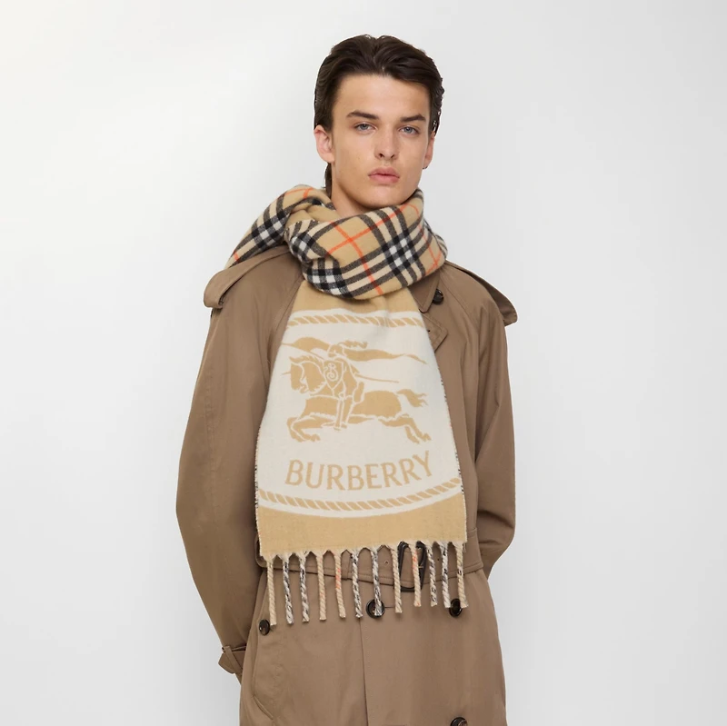 Reversible Knight Stamp Scarf in Sand | Burberry® Official