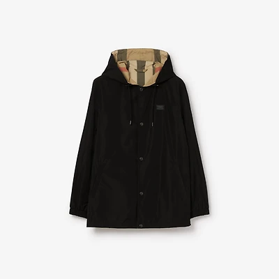 Reversible Check Hooded Jacket in Black - Men | Burberry® Official