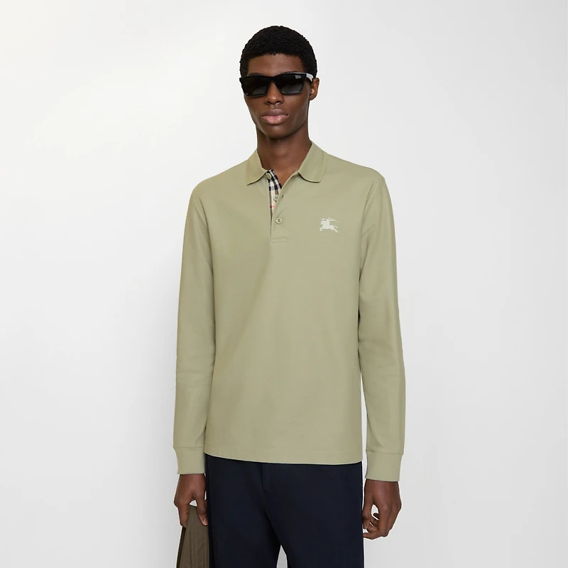 Long-sleeve Cotton Polo Shirt in Glade green - Men | Burberry® Official