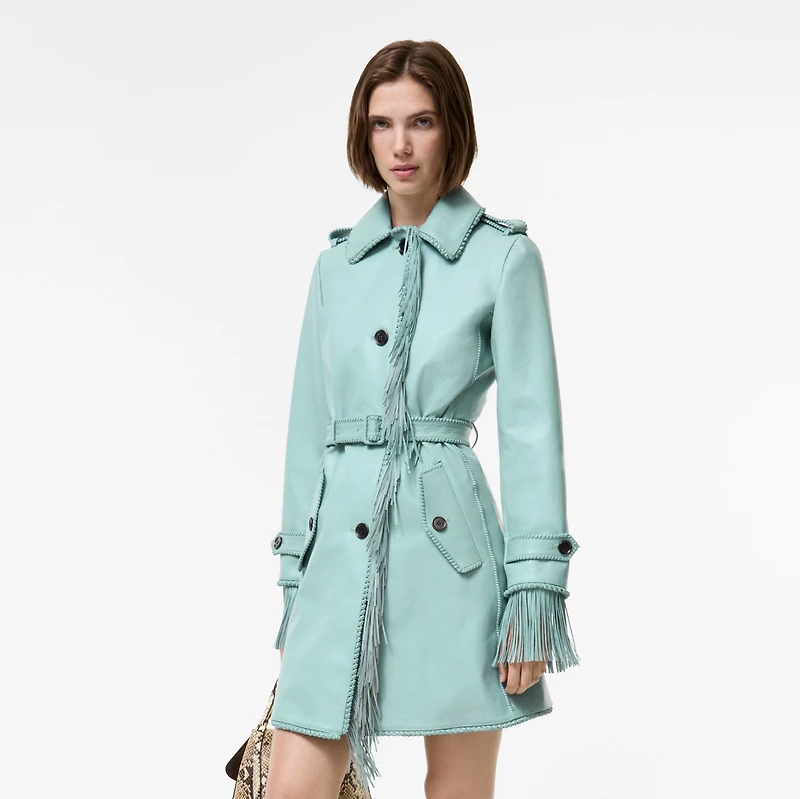 Short Fringed Leather Car Coat in Turquoise - Women | Burberry® Official