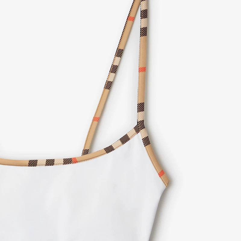 Check Trim Bikini Top in White - Women, Wool | Burberry® Official