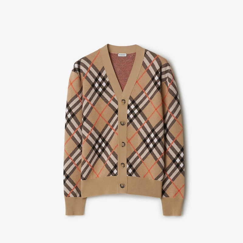 Check Wool Mohair Blend Cardigan in Sand - Men | Burberry® Official