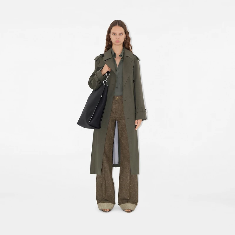 Long Stretch Wool Trench Coat in Moss melange - Women | Burberry® Official