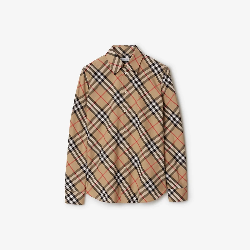Slim Fit Check Cotton Shirt in Sand - Women | Burberry® Official