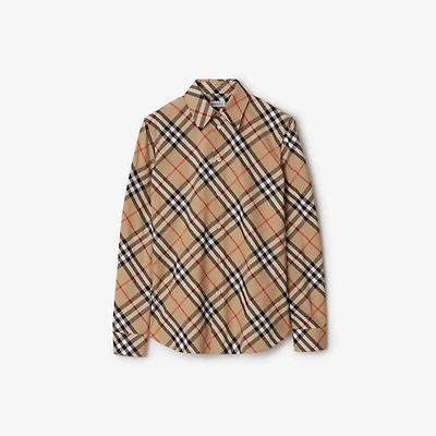 Slim Fit Check Cotton Shirt in Sand - Women | Burberry® Official
