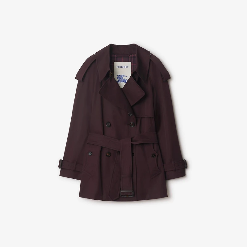 Short Gabardine Fitzrovia Trench Coat in Wine red - Women, Cotton | Burberry® Official
