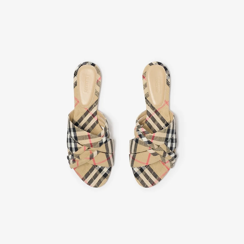 Check Cabana Slides in Sand - Women, Linen | Burberry® Official