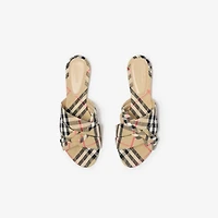 Check Cabana Slides in Sand - Women, Linen | Burberry® Official