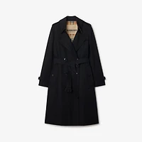 Long Kensington Heritage Trench Coat in Black - Women, Cotton Gabardine | Burberry® Official