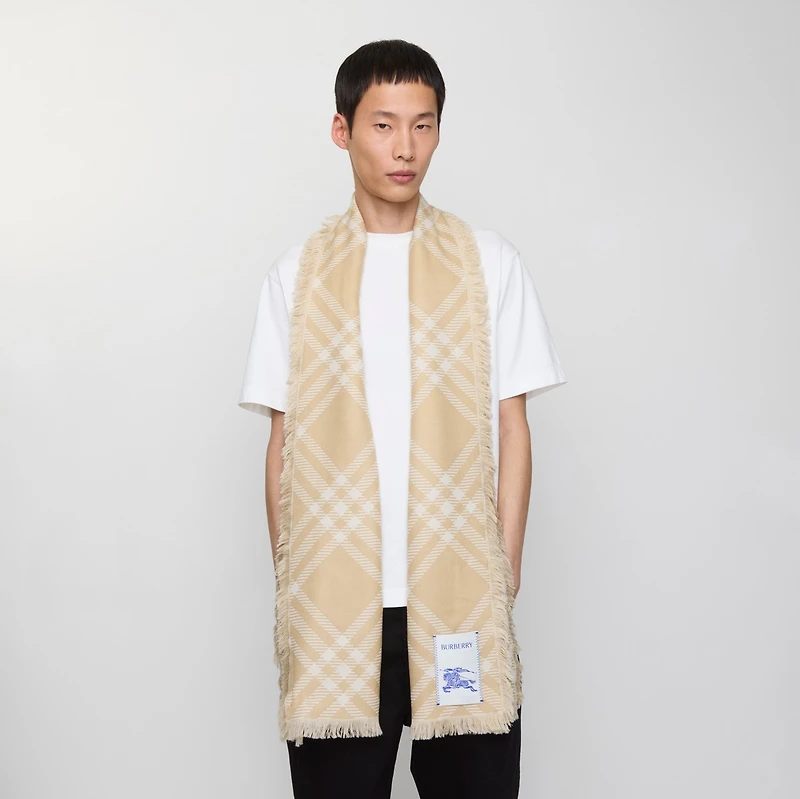 Wide Check Wool Silk Scarf in Sand/ecru | Burberry® Official