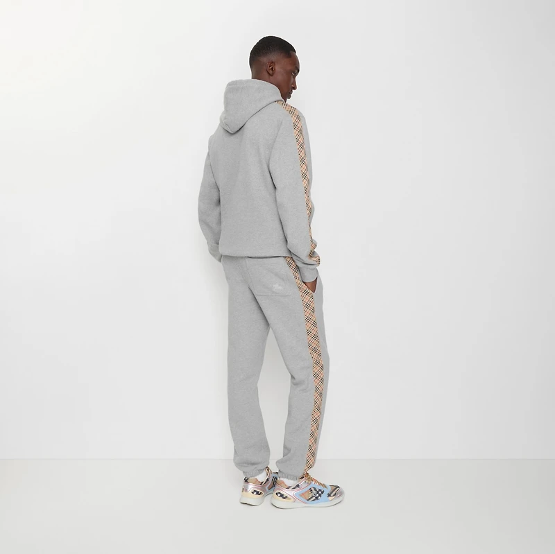 Check Trim Cotton Jogging Pants in Pale grey melange - Men | Burberry® Official