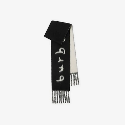 Reversible Logo Alpaca Wool Blend Scarf in Black | Burberry® Official