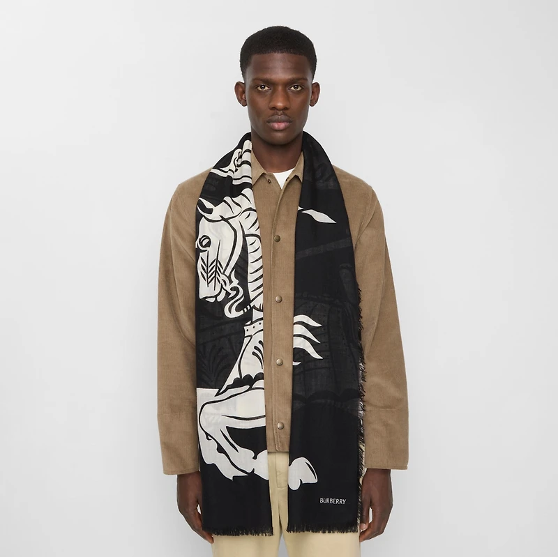 Wide EKD Wool Scarf in Black/calico | Burberry® Official