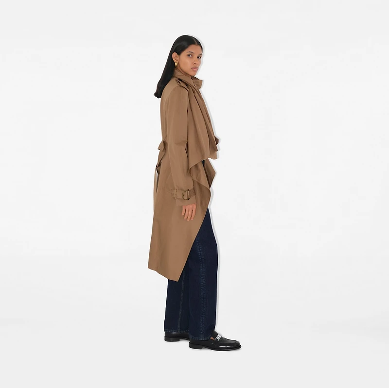 Long Gabardine Scarf Trench Coat in Warm cocoa - Women, Cotton | Burberry® Official
