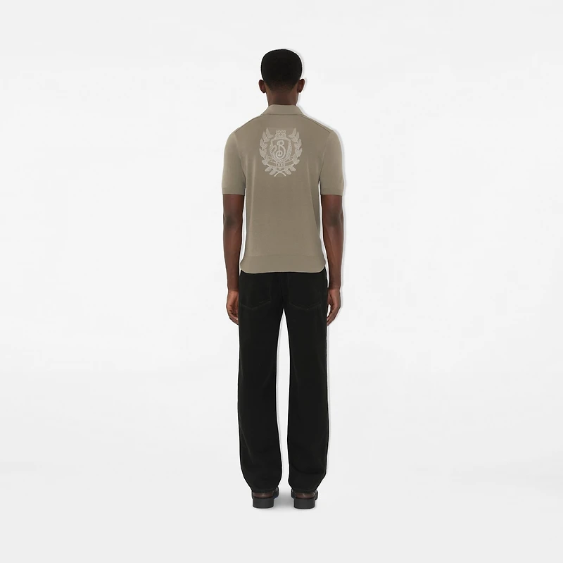 B Crest Wool Polo Shirt in Quill - Men | Burberry® Official