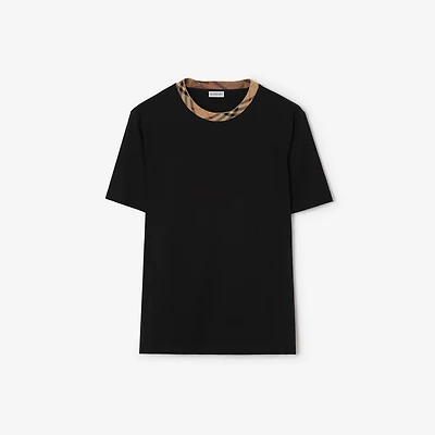 Check Trim Cotton T-shirt in Black - Men | Burberry® Official