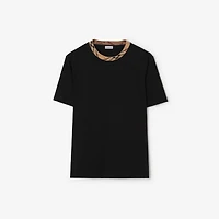 Check Trim Cotton T-shirt in Black - Men | Burberry® Official